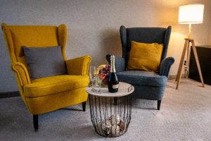 Armchairs and champagne in a maisonette