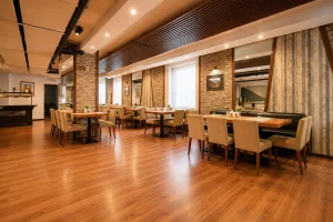 The restaurant hall with set tables