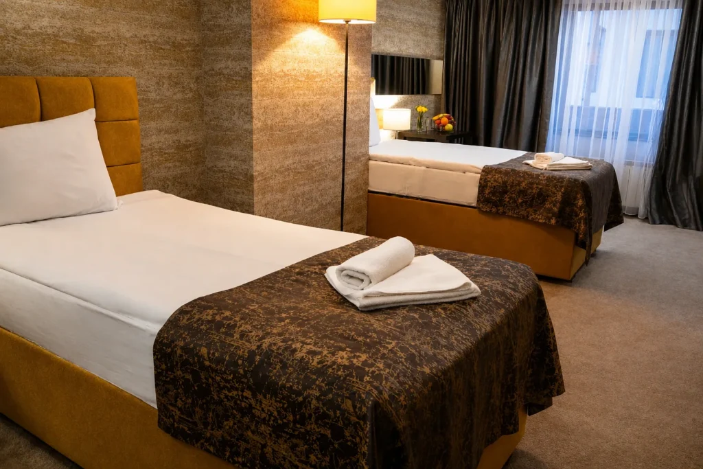 Room with two single beds